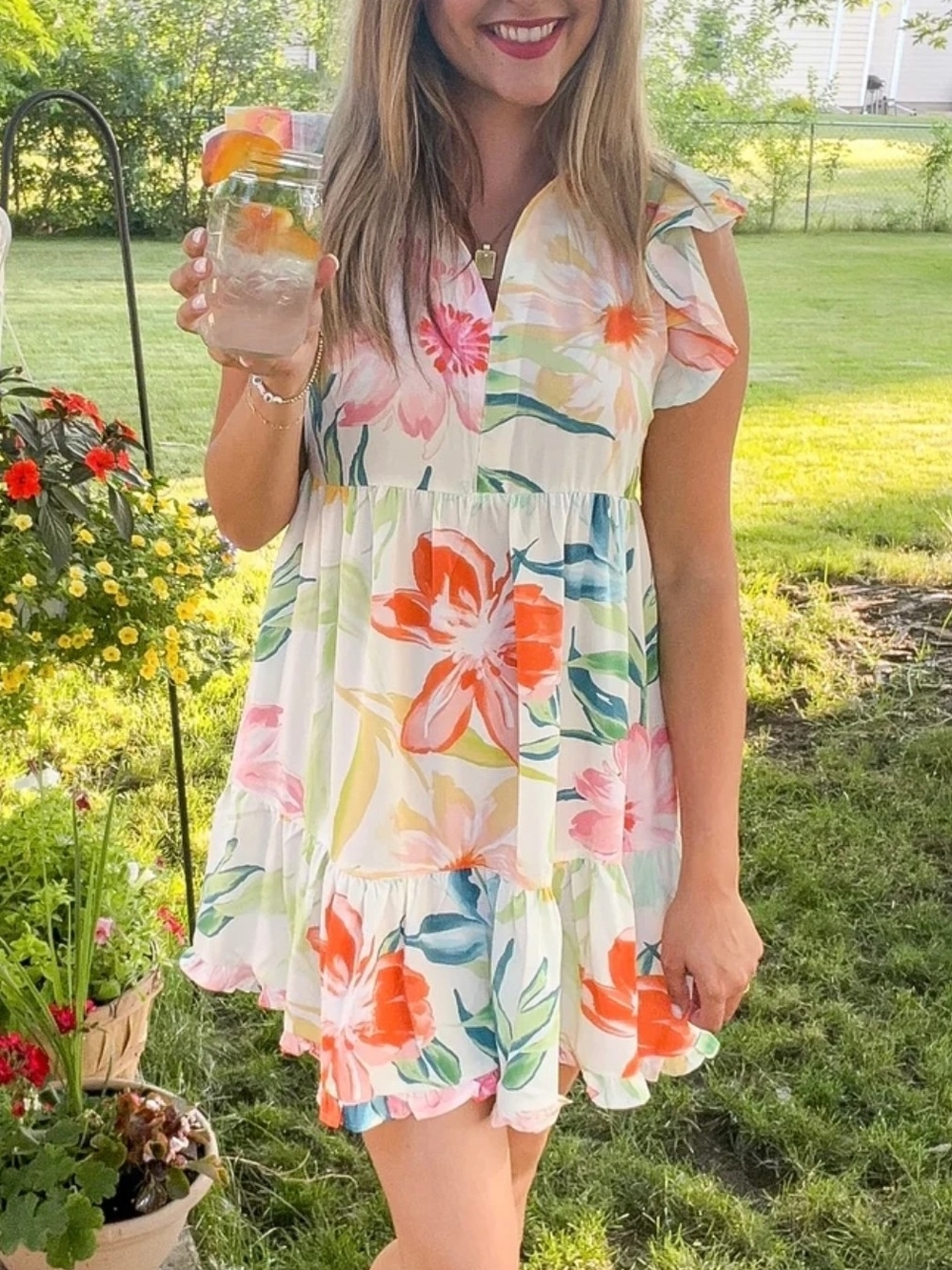 Umgee Floral Ruffle Sleeve Babydoll Dress